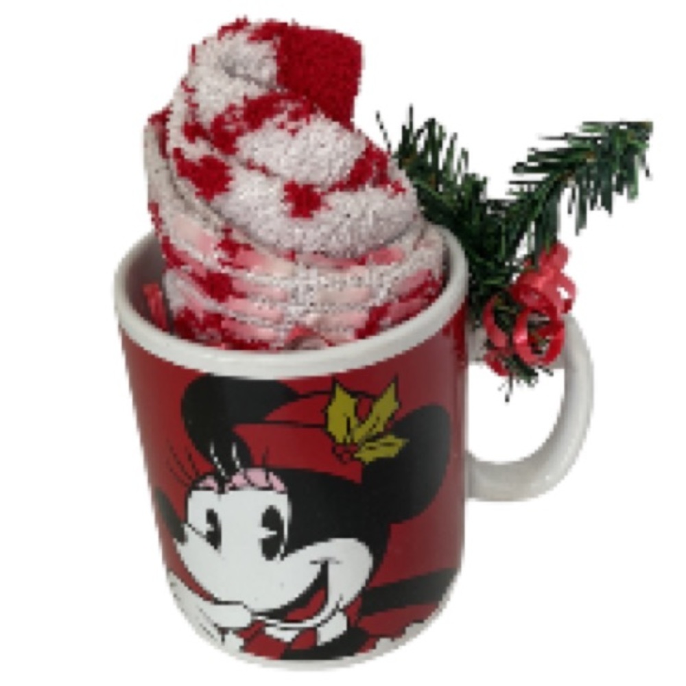 Disney MINNIE MOUSE Coffee Galerie Jumbo 24 oz Mug and Fuzzy Socks GIFT SET